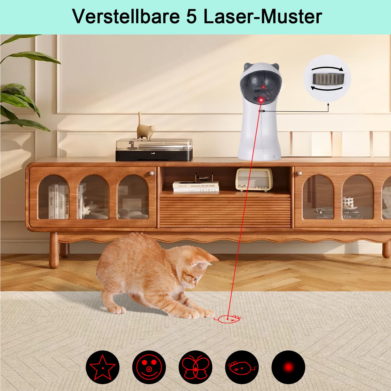 TBTeek Katzenspielzeug Selbstbeschäftigung, automatisch, bewegungsaktiviert | 5 lustige Muster, 4 Geschwindigkeitsmodi,verstellbare Lichtwinkel, zufällige rotierende Trajektorie, aufladbar