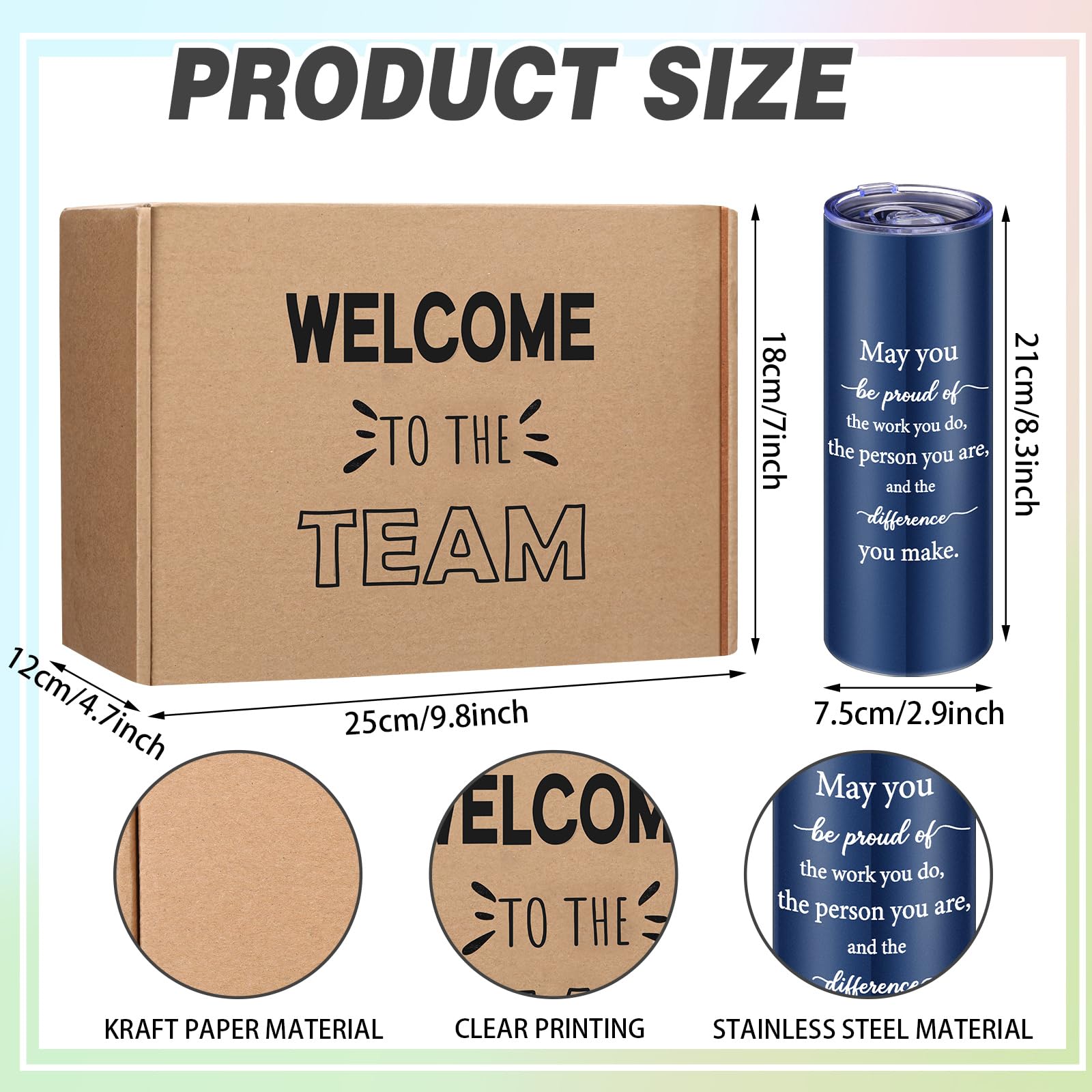 Teenyyou Juego de regalo de bienvenida al equipo de 7 piezas, incluye 1 vaso de 20 onzas, 1 cuaderno, 3 bolígrafos y 1 nota adhesiva para nuevos empleados (azul)