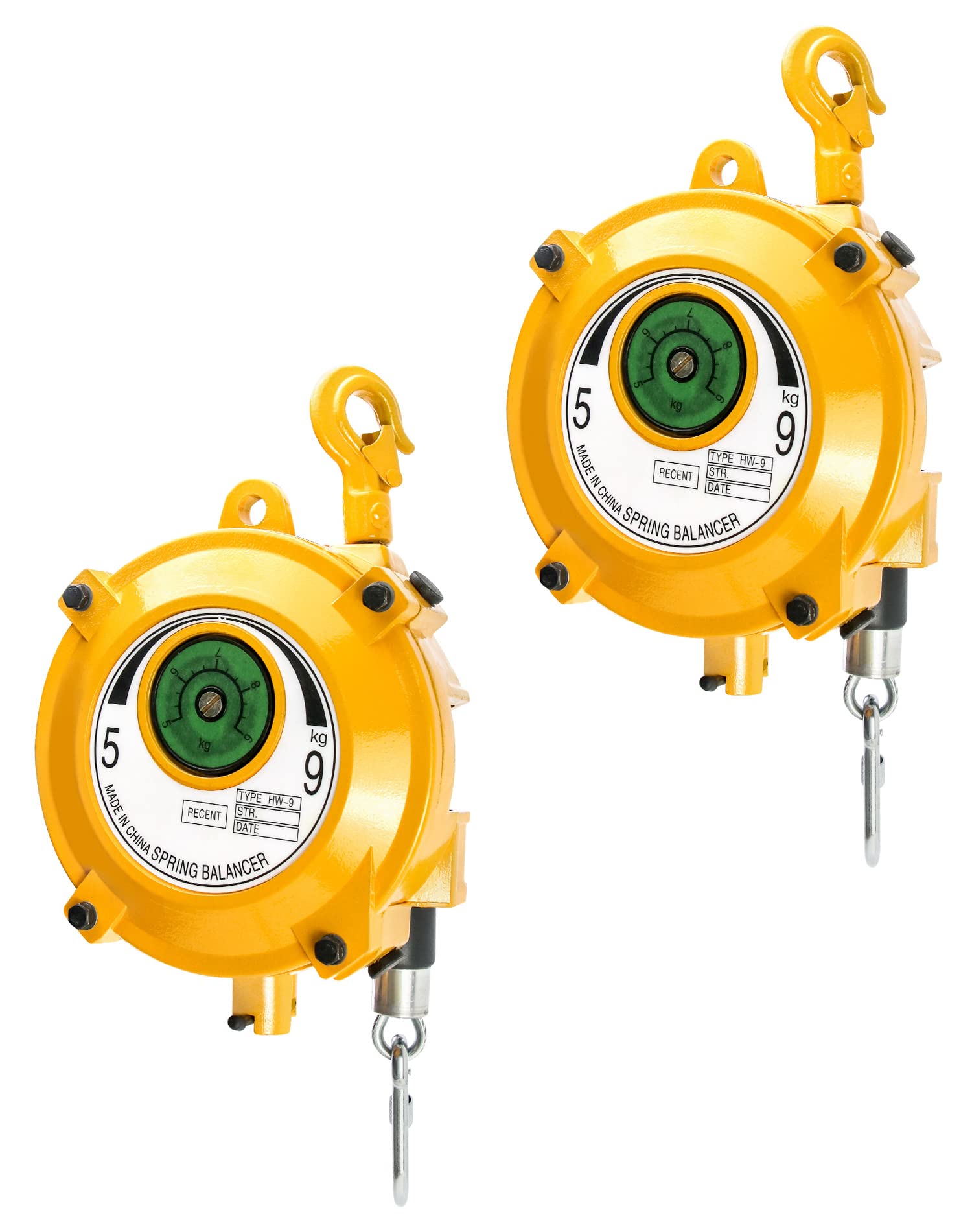 QWORK Spring Balancer, 2 Pack 11-19 lbs Retractable Balancer with 5 Ft Long Wire Rope and Hook, Retractable Spring Tool Hanging Holding Equipment