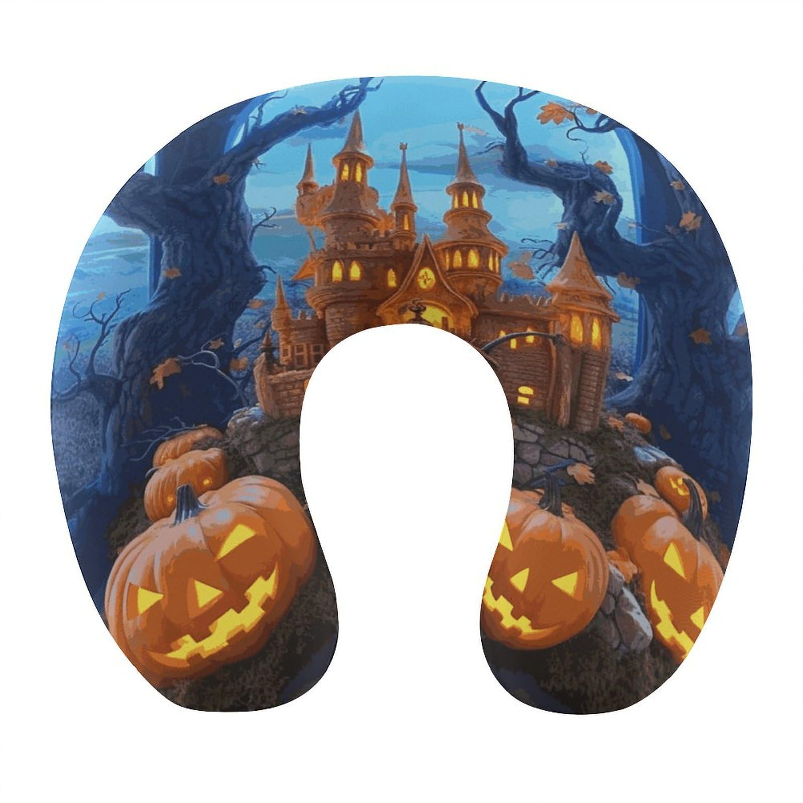 Btcowzrv Style Halloween Castle Pumpkin U Shaped Neck Pillow Travel Pillows