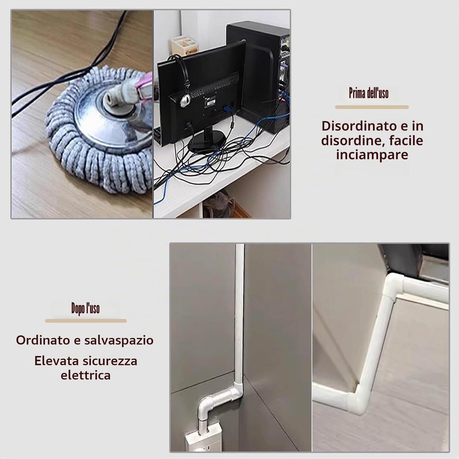canalina passacavi Spegnicavi angolare/Tracciacavi, canalina copricavi autoadesiva per battiscopa a parete, soffitto, canaletta per cavi in ​​moquette per pavimento in PVC per la casa(White,20x20mm(7/