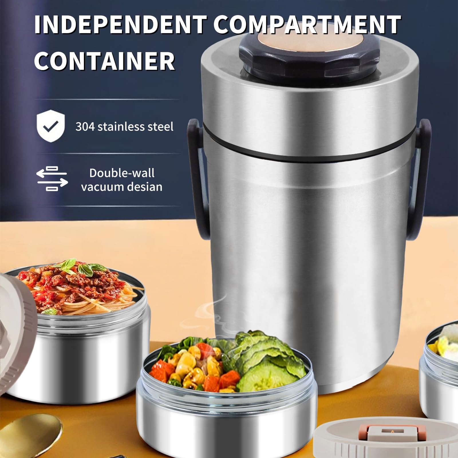 Termo mejorado de 67 onzas para alimentos calientes, termo apilable de 3 capas, tarro de sopa con bolsa aislada, ideal para oficina, comidas al aire libre y varias ocasiones (67 onzas,