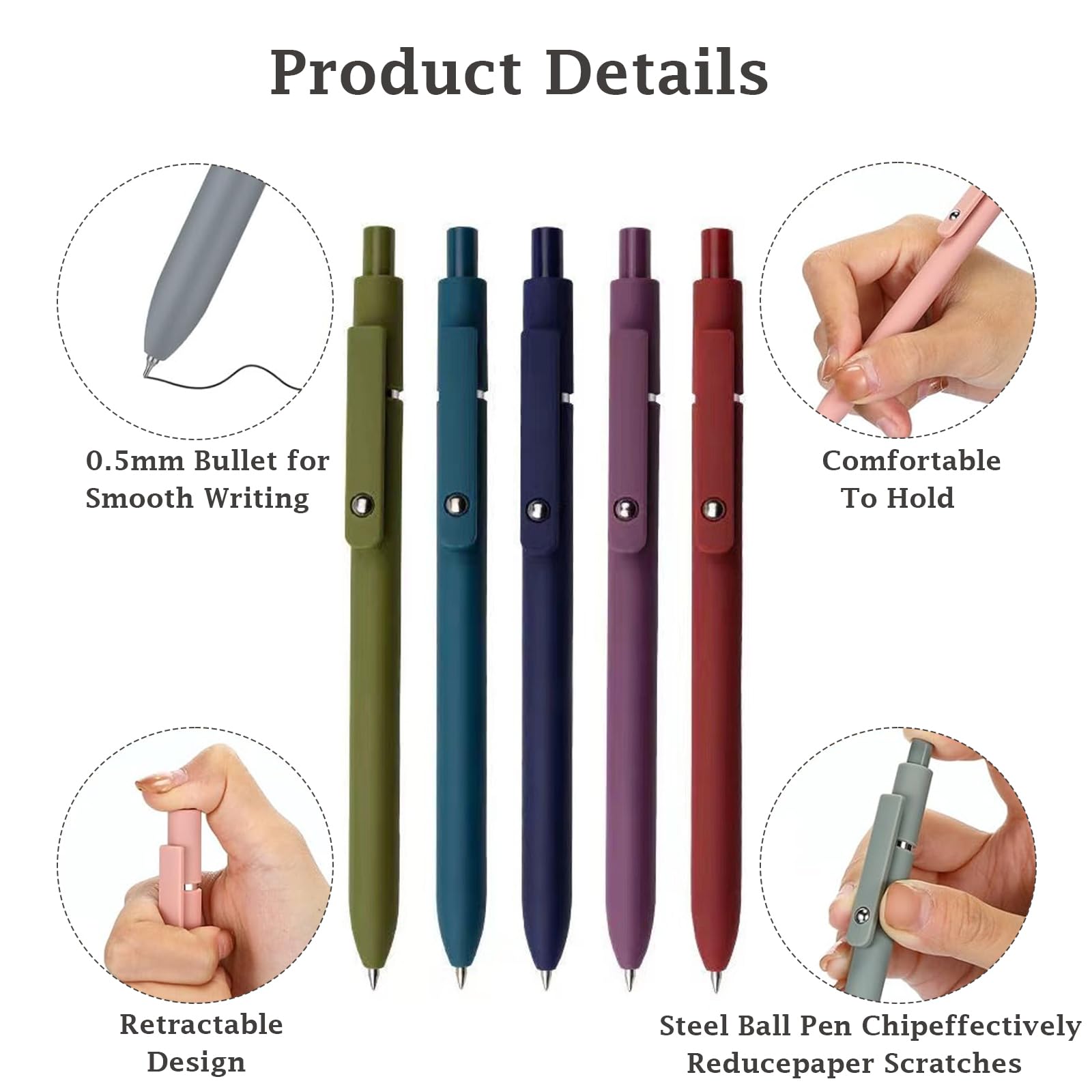 Senshuomy Gel Pens,Retractable Gel Ink Pens 0.5mm,Quick Dry Black Ink Pens,Cute Rollerball Pens for School Office Home Supplies,Fine Point Smooth Writing(5 Pcs/Vintage) - Image 3