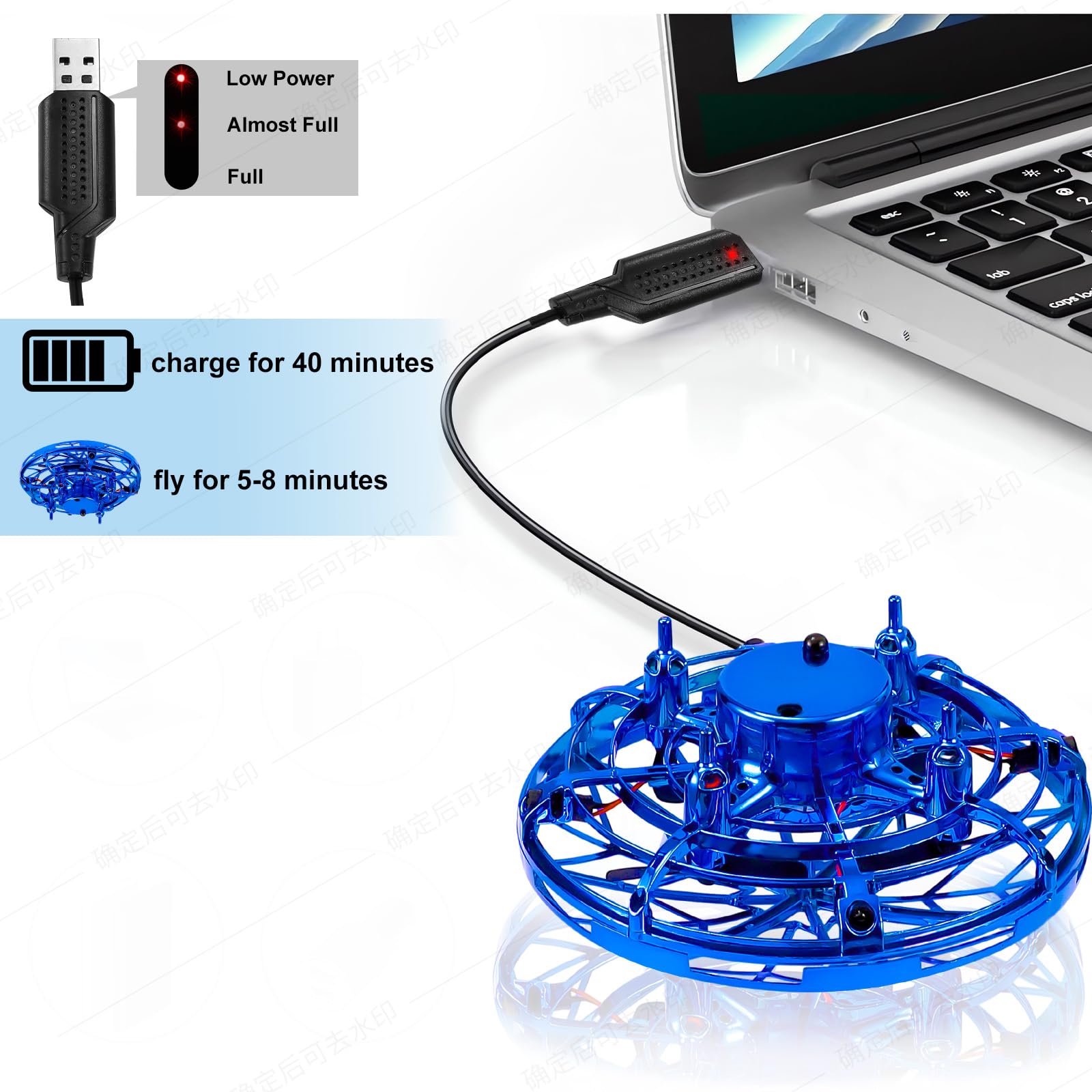 Drone UFO Per Bambini, Mini Drone A Rilevamento Infrarosso Con Luce LED, Giocattolo Fluttuante Rotante A 360°, Adatto Per Interni Ed Esterni Per Ragazzi E Ragazze Dai 6 Ai 14 Anni (Blu)