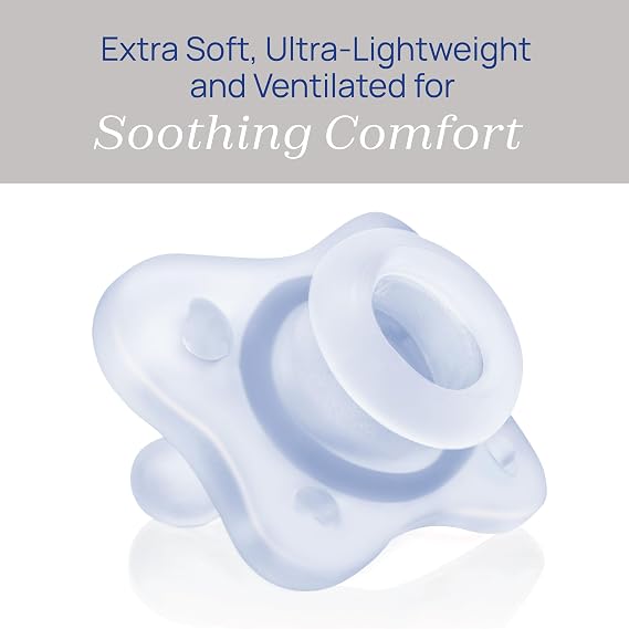 Chicco PhysioForma 100% Soft Silicone Mini One Piece Pacifier for 0-2 Months Baby | BPA & Latex Free | Reusable Germicidal Case | Blue 2 Pack
