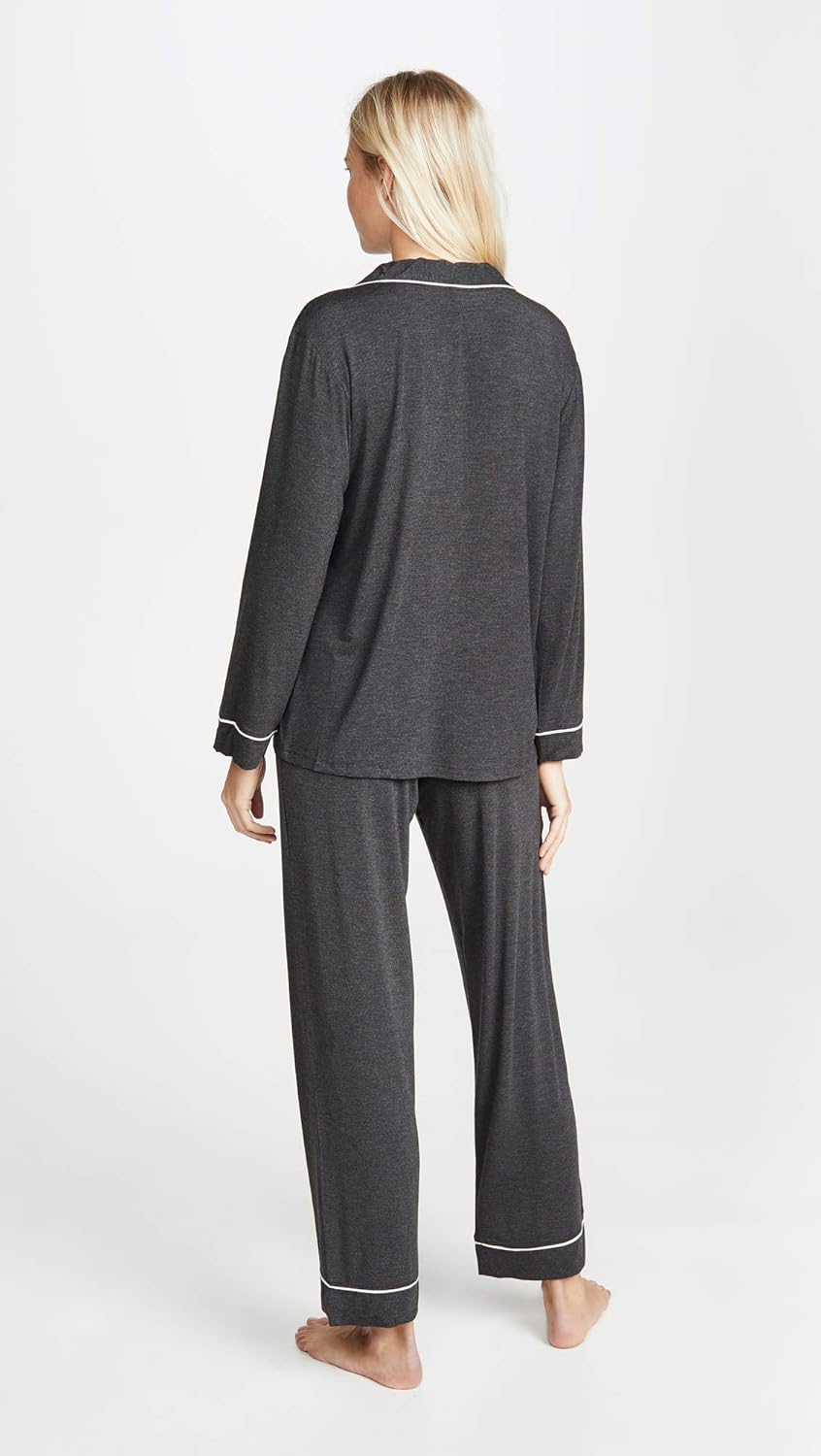 Eberjey Women's Gisele Long PJ Set Medium Charcoal Heather/Sorbet Pink