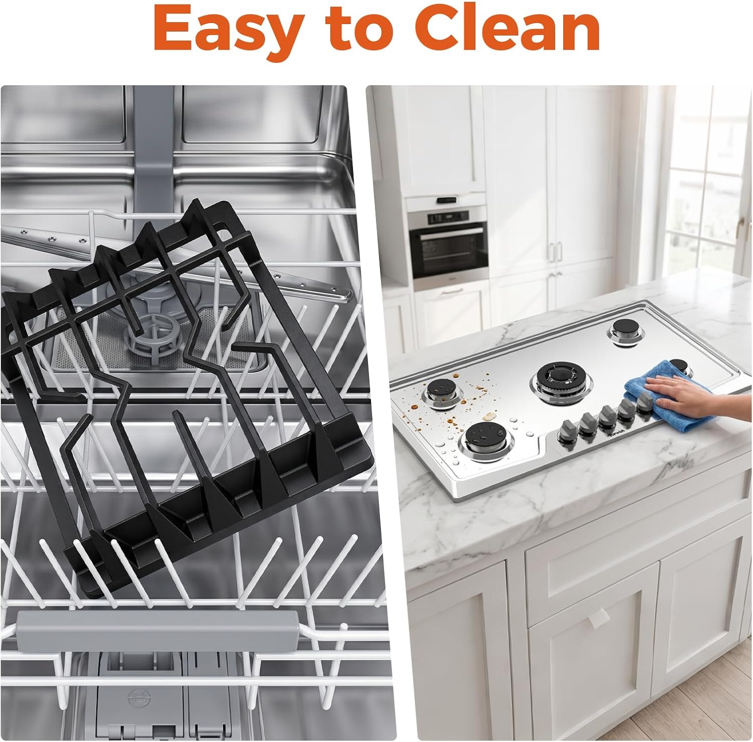 TOPWISH 36 Inch Gas Cooktop, 5 Burners Built-in Gas Stove Top, NG/LPG Convertible Stainless Steel Drop-in Propane Cooktop with Thermocouple Protection for Kitchen RV Apartments