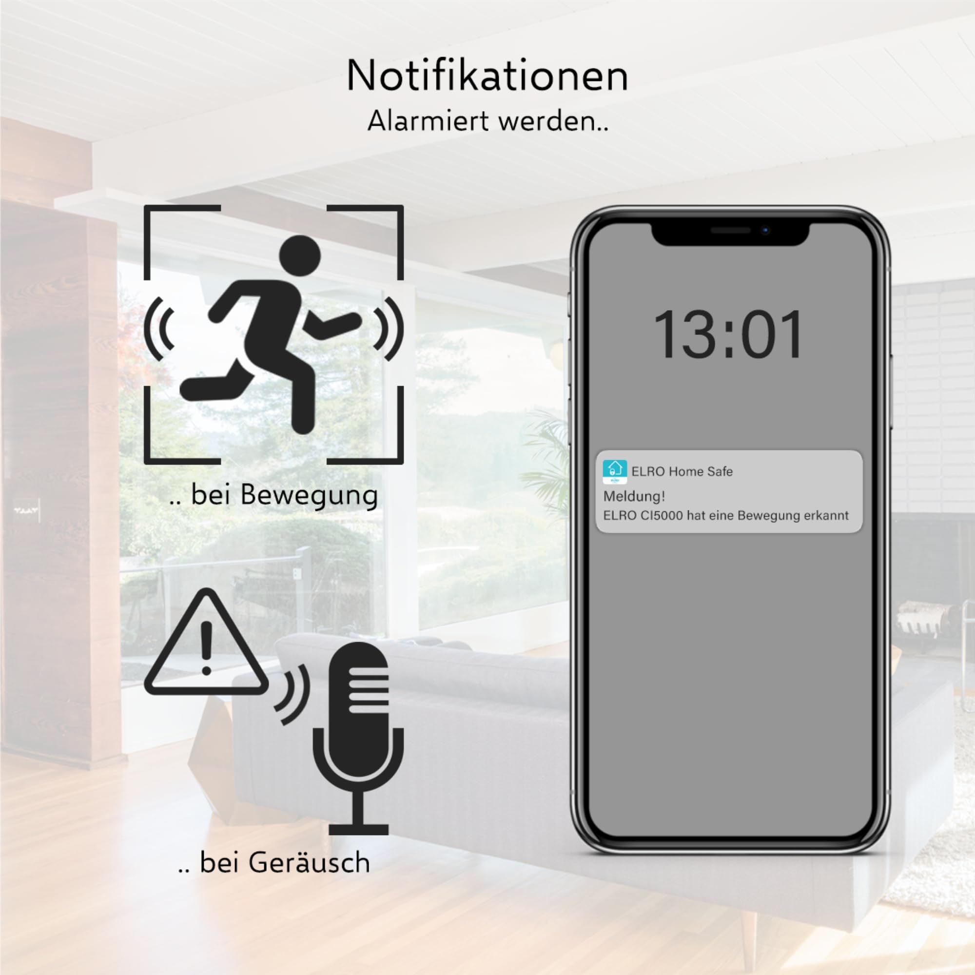 ELRO CI5000 Innen WiFi IP Überwachungskamera mit Bewegungssensor und Nachtsicht - Full HD 1080P Überwachungskamera mit Sirene