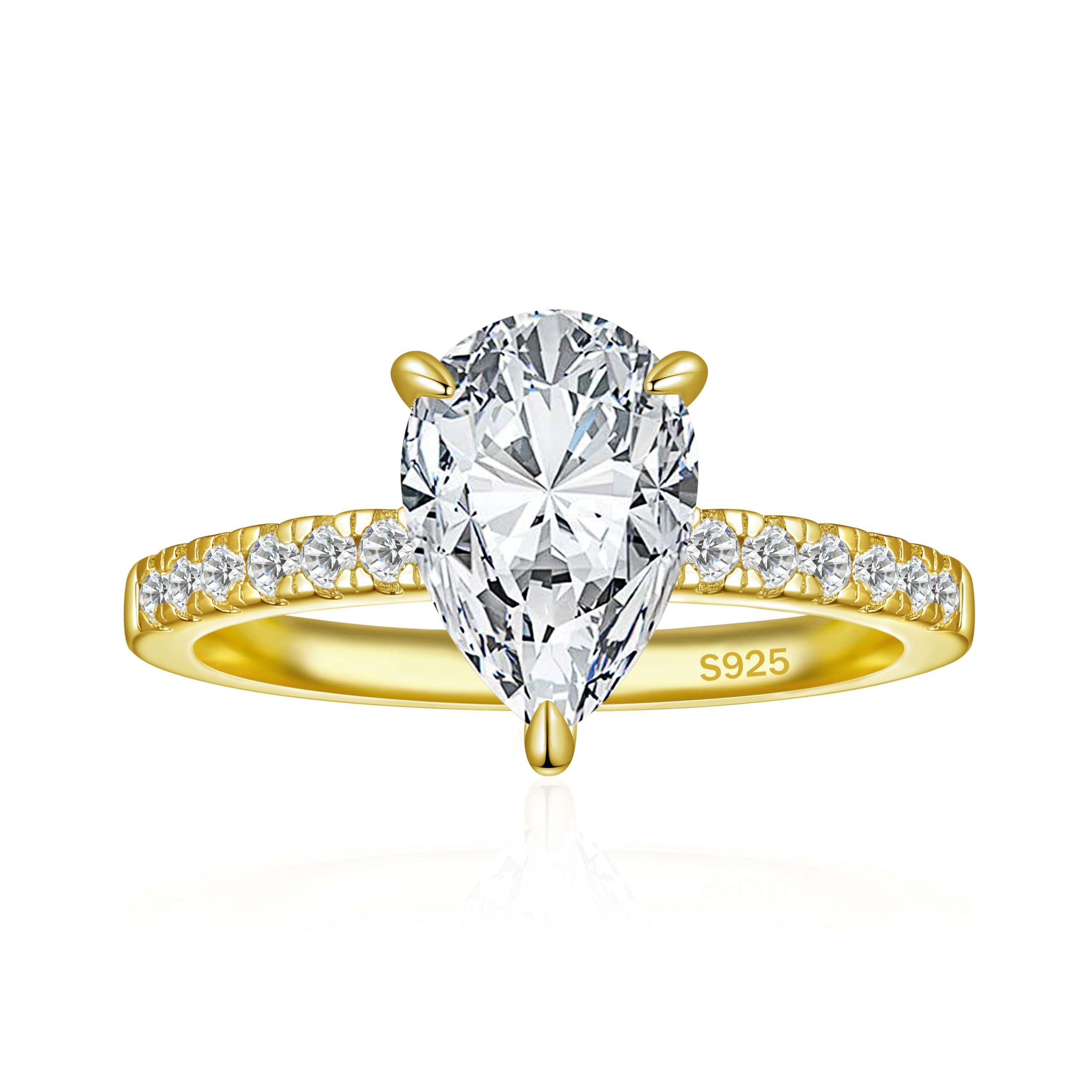 JALOKIVI 1.5/2/3CT 925 Sterling Silver Engagement Rings for Women Pear Cut Cubic Zirconia Wedding Rings for Women Promise Rings for Her Size 4-12.5