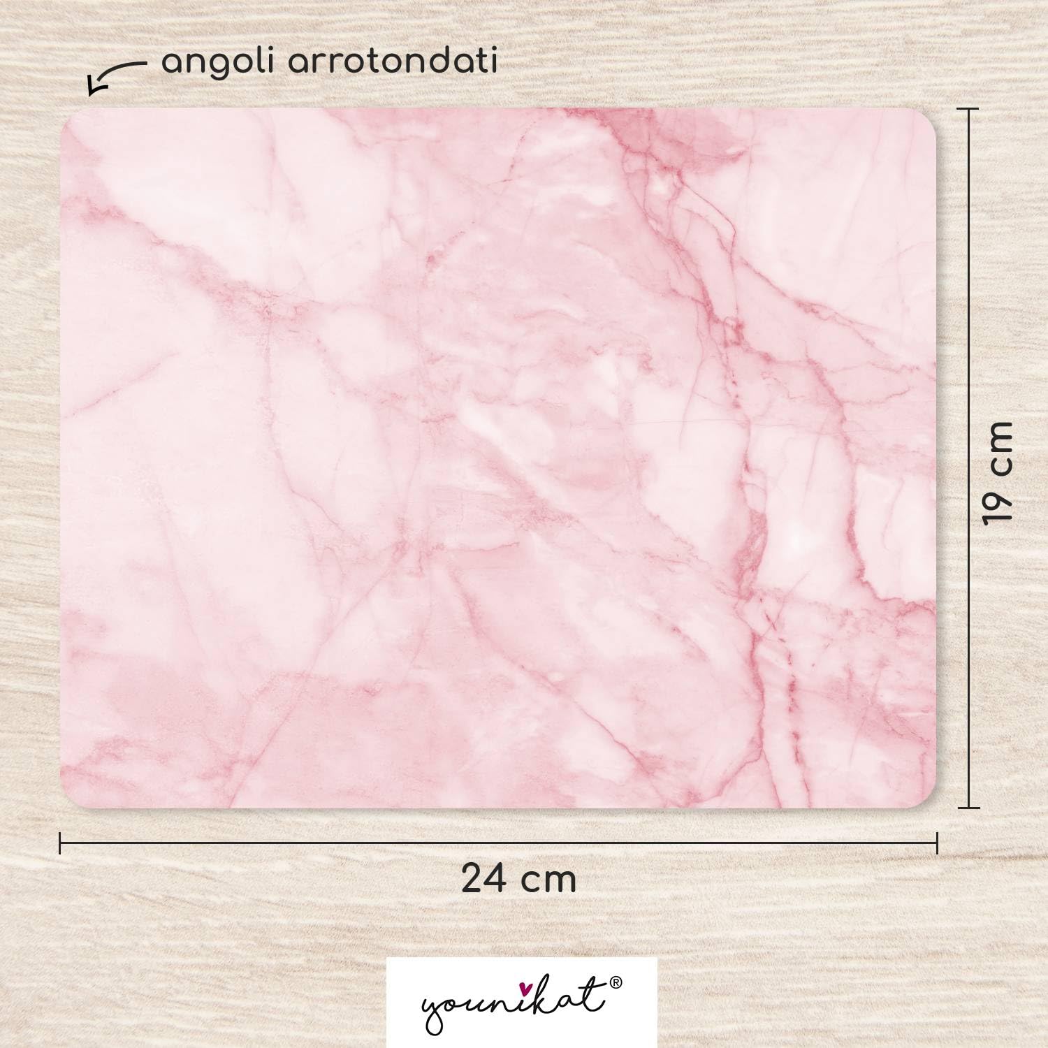 Tappetino mouse effetto marmo I 24 x 19 cm I mouse pad dimensione standard, antiscivolo I semplice moderno I pietra granito rosa bianco I dv672