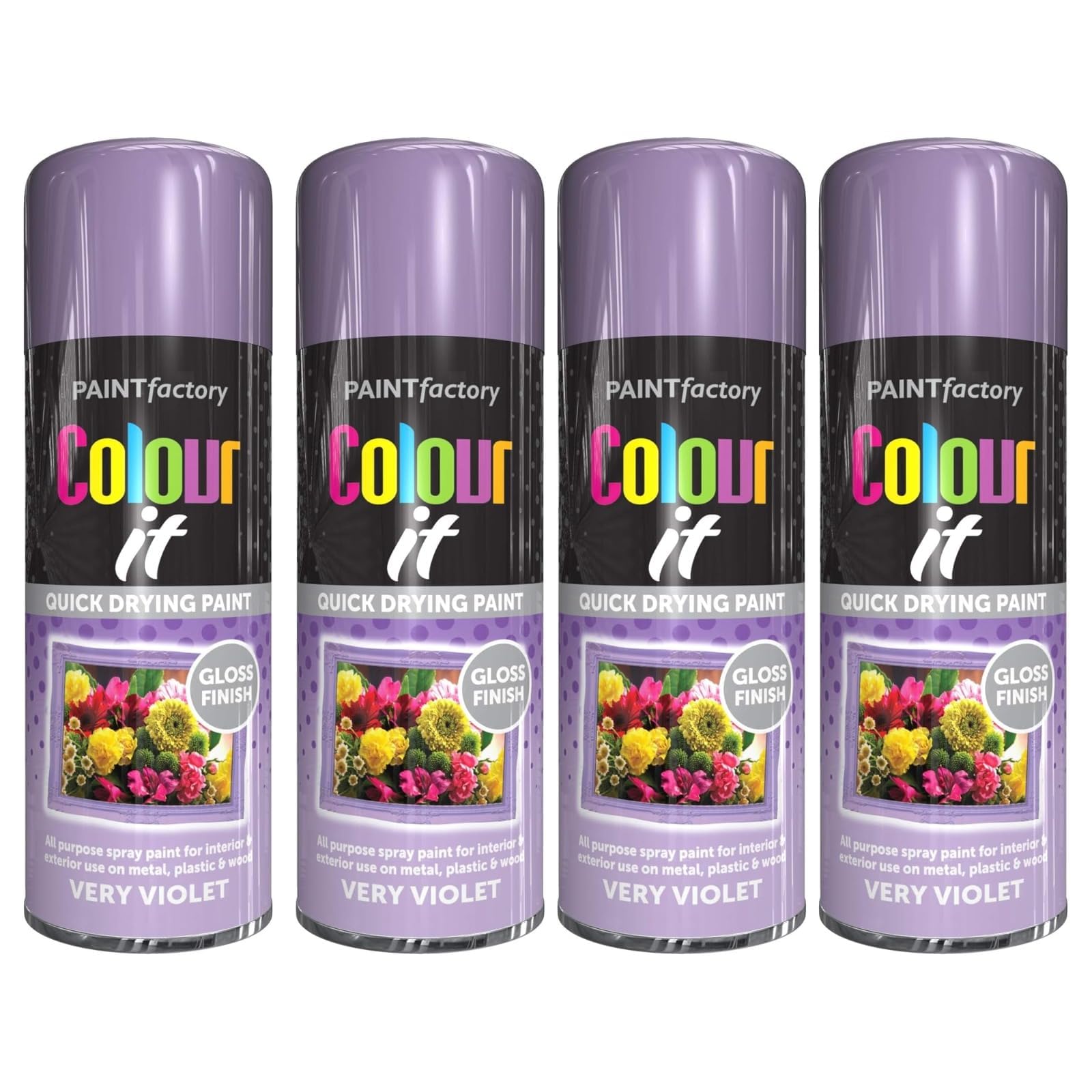 Pnjb 4Pcs Very Violet Gloss Spray Paint, Quick Drying Spray, Excellent Coverage For Metal, Wood, Plastic, Aerosol Spray, Lightweight And Portable,400Ml (4Pcs)
