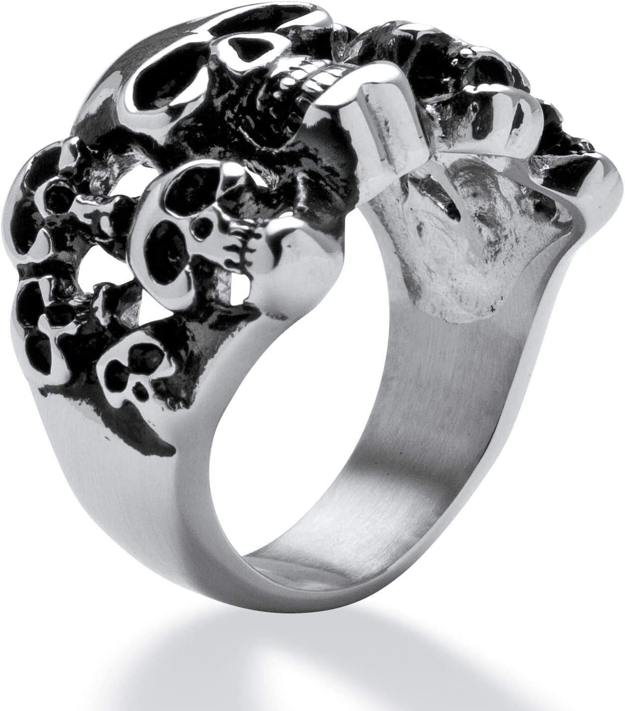 PalmBeach Men's Stainless Steel Cluster Skull Ring Sizes 9-16