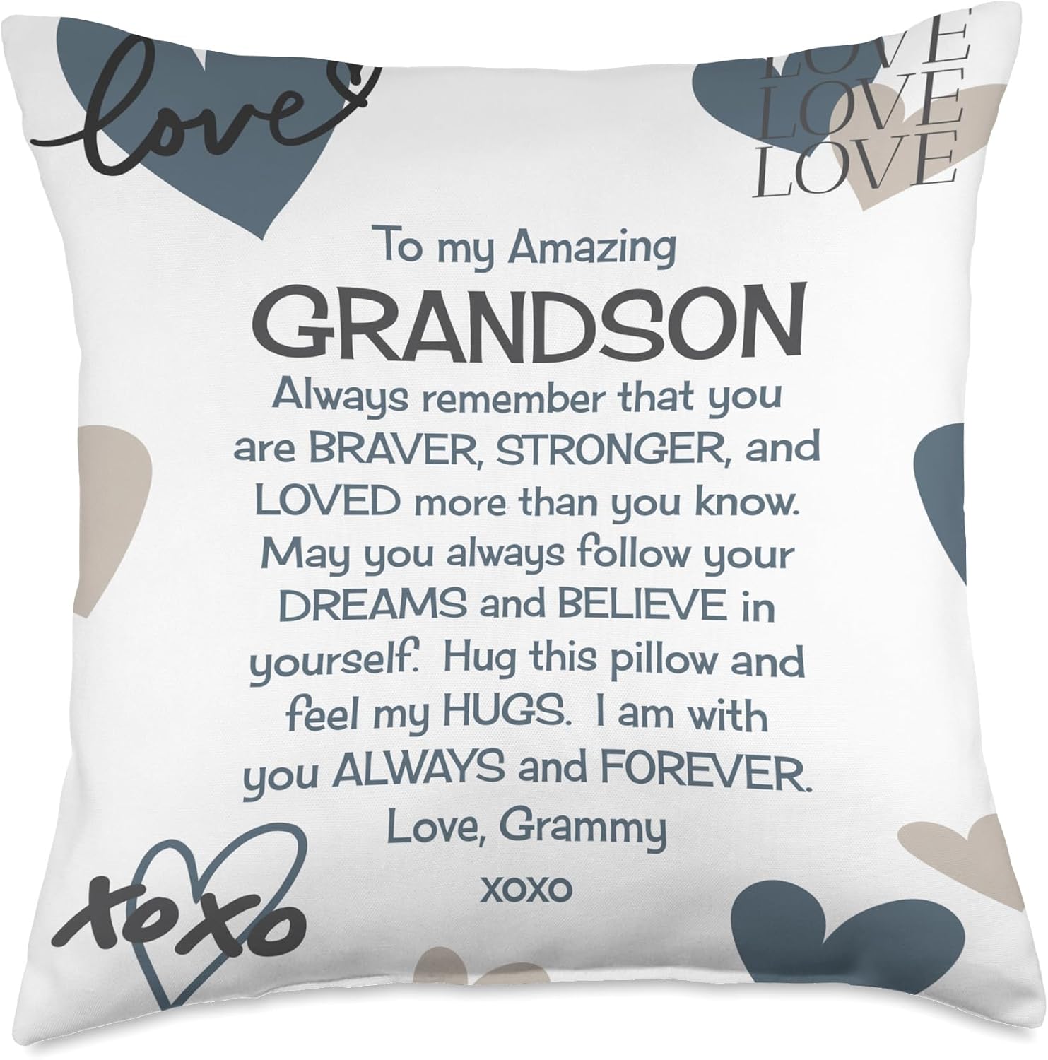Grandson Gifts from Grammy Love hugs Blue Beige Inspiration Throw Pillow
