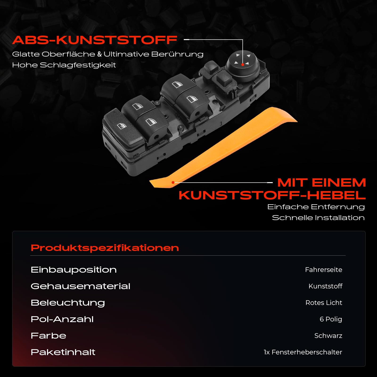 Interruttore Alzacristalli Anteriore Sinistro 6 Poli – Per BMW Serie 5 F10, F07, F11, F06, X3 F25, 2009-2018, Codice 61319238239