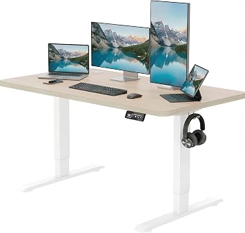 Electric Height Adjustable Standing Desk Large 48 x 24 Inches Sit Stand up Desk Home Office Computer Desk Memory Preset with T-Shaped Metal Bracket, Wood