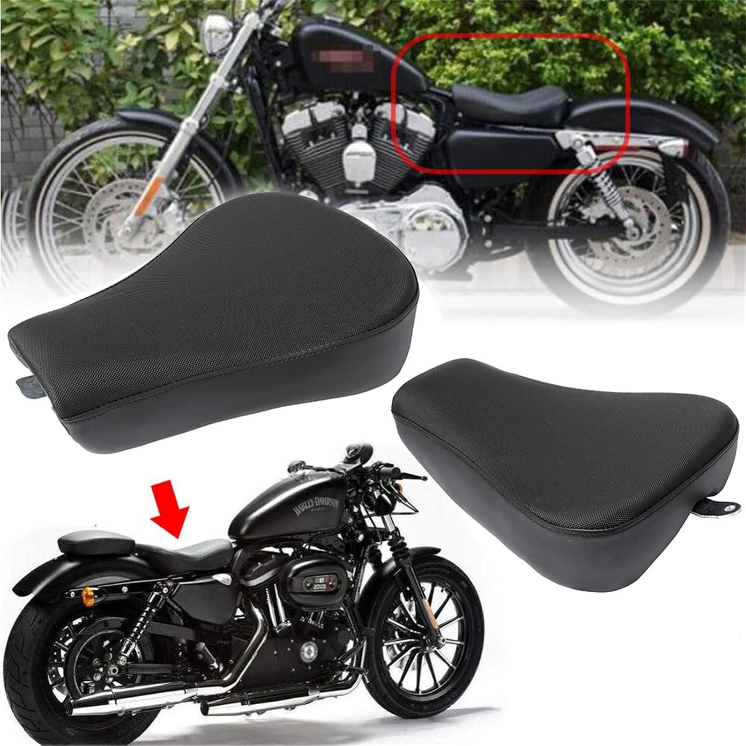 Motorcycle Driver Rider Solo Seat Cushion For Harley Sportster Forty Eight XL1200 883 72 48, Black