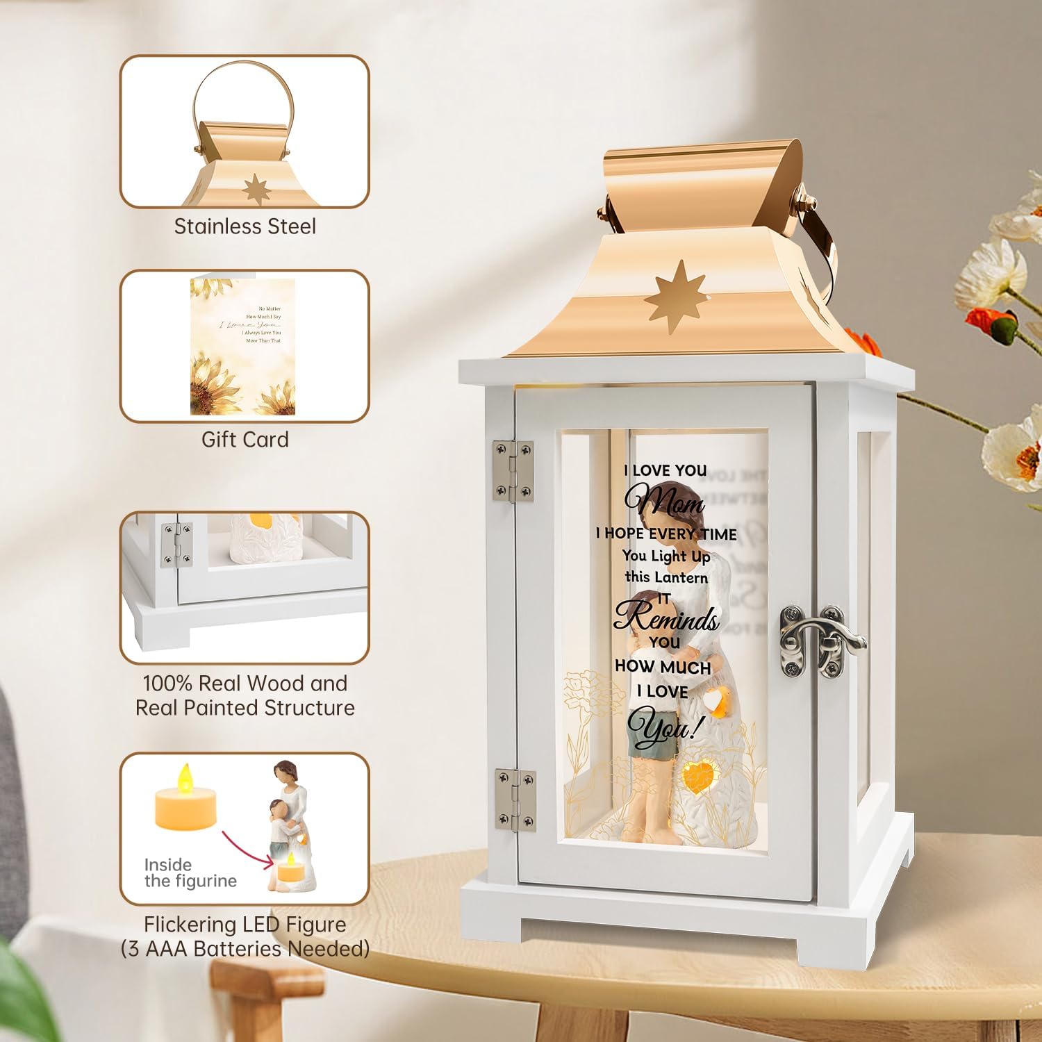 Gifts for Mom from Son - Unique Mothes Day Birthday Gifts for Mom from Son, I Love You Mom Gifts Lantern - Thanksgiving, for Mom from Son, Mother Son Figurine Lantern