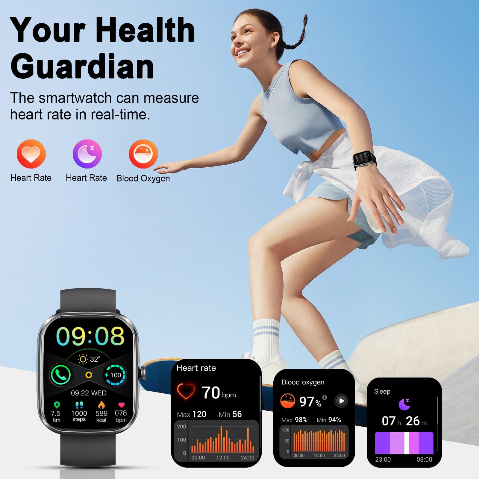 Smartwatch Uomo Donna, 2025 Nuova Fitness Tracker Orologio, Bluetooth Chiamate /Cardiofrequenzimetro/Contapassi/Sonno/110+ modalità Sportive, 1.91" Smart Watch Impermeabile IP68,per Android/iOS
