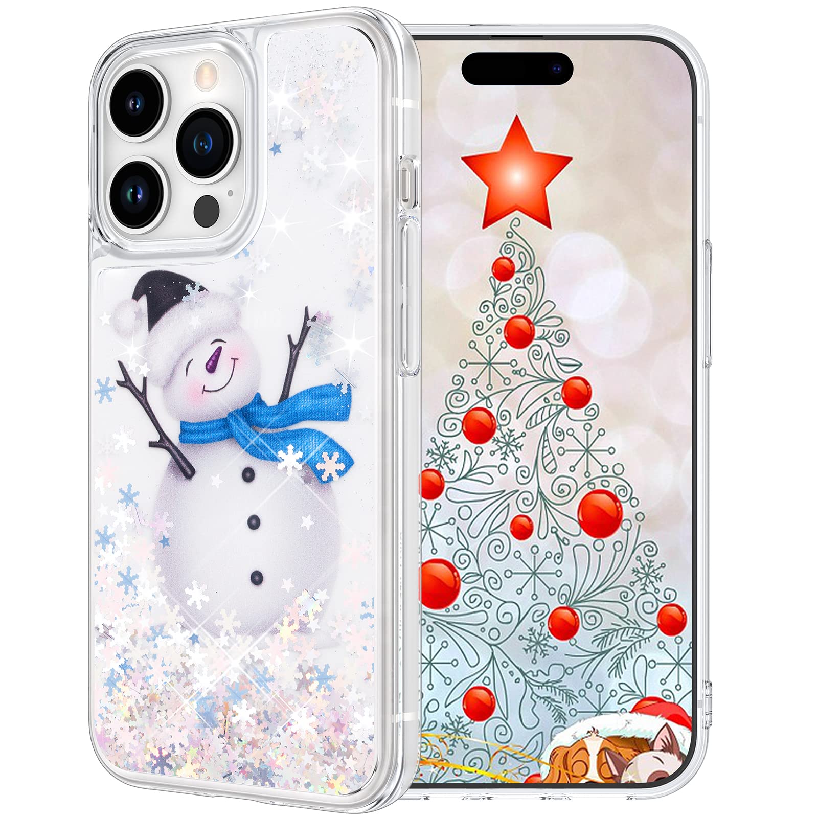 MaxdaraChristmas Case for iPhone 14 Pro 6.1 inch, Merry Christmas Snowman Pattern Liquid Floating Flowing Quicksand Moving Bling Glitter Sparkle for Girls Chirldren Gifts Christmas Case (Snowman)