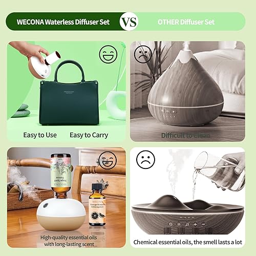 Miniatura 5 de Difusor de aceite esencial recargable sin agua, kit de inicio de difusor de aroma de 2 modos de niebla con 2 aceites esenciales (1.0 fl oz), difusor