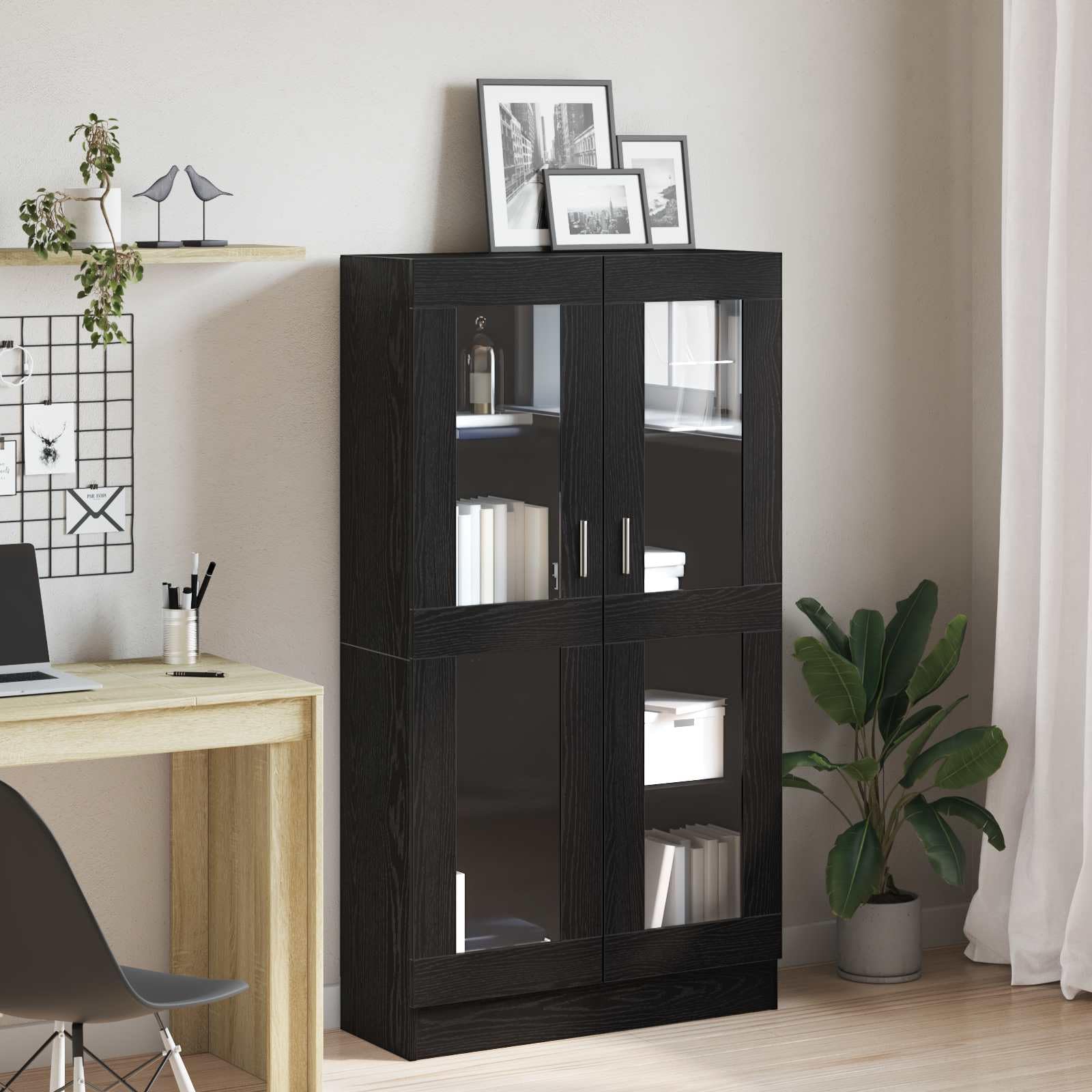 Libreria a 4 ripiani, 82,5 x 30,5 x 150 cm, in legno con ante in vetro
