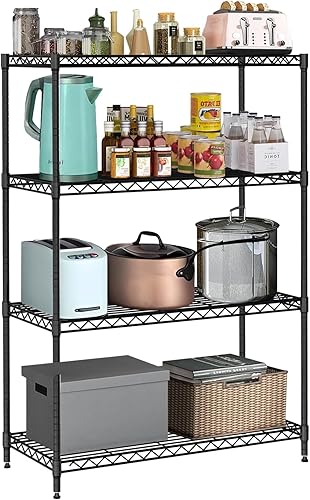 Estantería de alambre de 4 estantes para garaje, resistente, altura ajustable, organizador de estantes de alambre con certificación NSF, comercial,