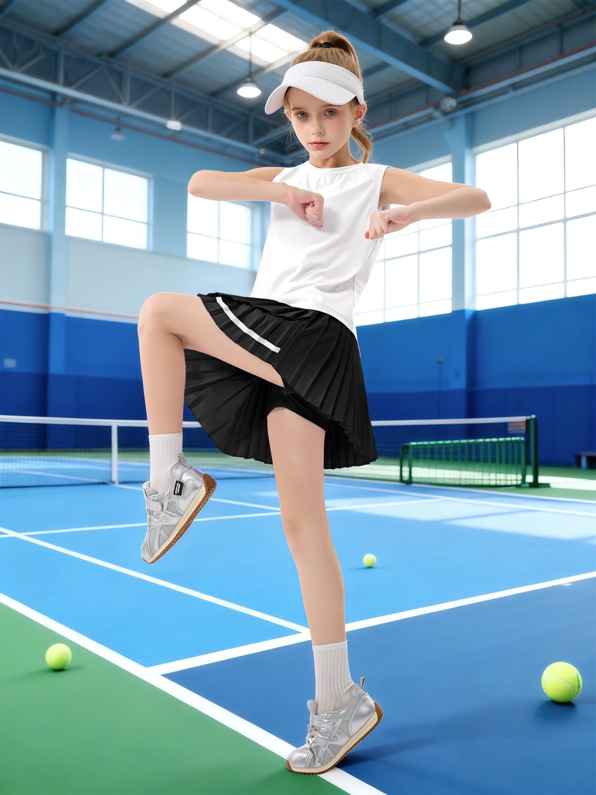 Rolanko Set con gonna da ragazza, canotta senza maniche e gonna a pieghe, 2 pezzi, per tennis, danza, corsa, ginnastica, abbigliamento atletico