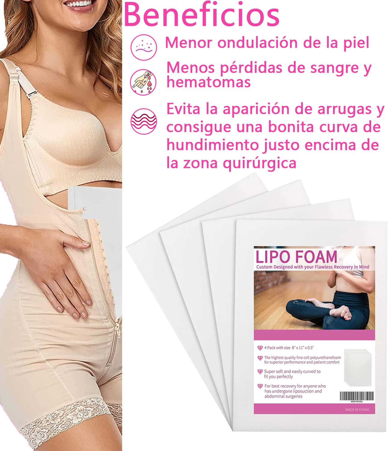 4 Paquete Lipo Almohadillas de Espuma 8''*11''*0.5'' Tablas de Espuma Liposucción Cirugía Hoja de Espuma para ayudar con la liposucción post-quirúrgica, abdominoplastia
