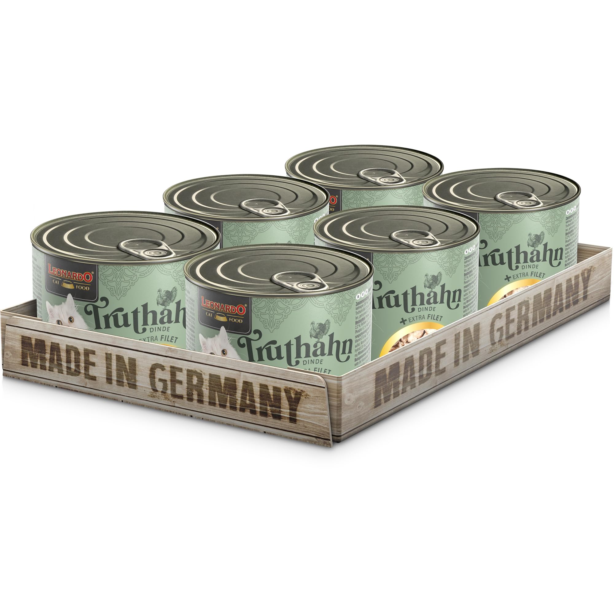 LEONARDO Dinde + Filet Extra | (6 x 200g) Dinde + Filet de Dinde Extra | Nourriture Humide en boîte avec Extra Filet | sans céréales et avec Une teneur en Via