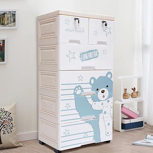 Miniatura 3 de Cajones de plástico con 6 cajones de plástico con cerradura, organizador alto para ropa, organizador de armario pequeño, estante organizador de