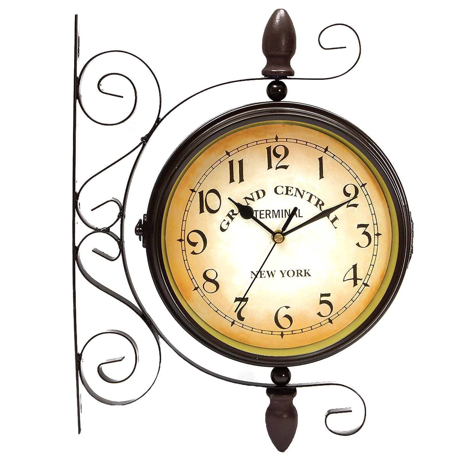 MYUYEE Outdoors Vintage Double Sided Wall Clock Vintage Industrial Wall Clock for Outdoor Decorative Wall Art Antique Decor Wall Offi Wall Clock,A