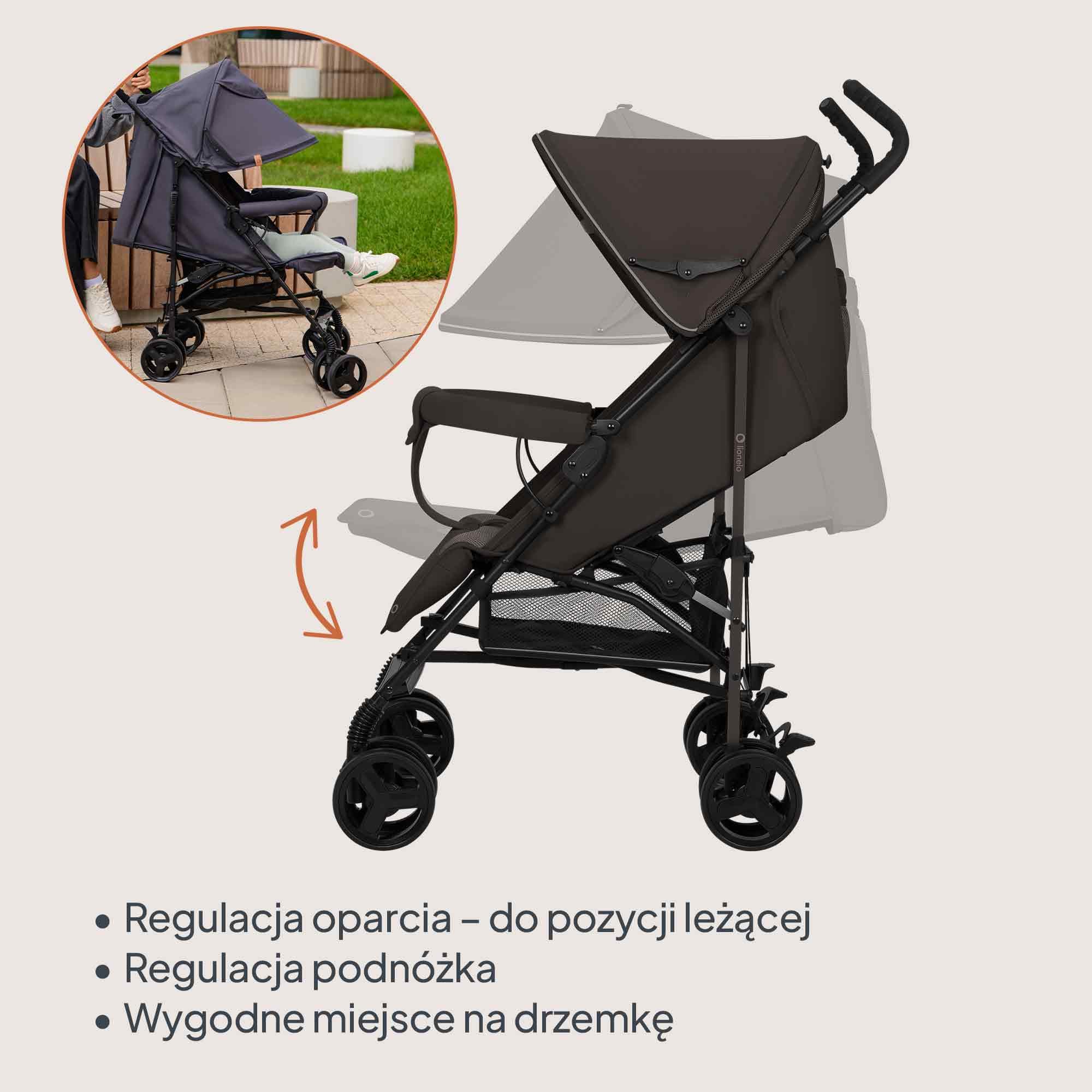 LIONELO Spacerowy Wózek Dziecięcy Elia do 15 kg od 6 m do 3 lat Składany Podróżny Lekki 7 kg, Funkcja Leżenia, Kompaktowy, Duża Budka, Kosz Zakupowy, Moskitiera