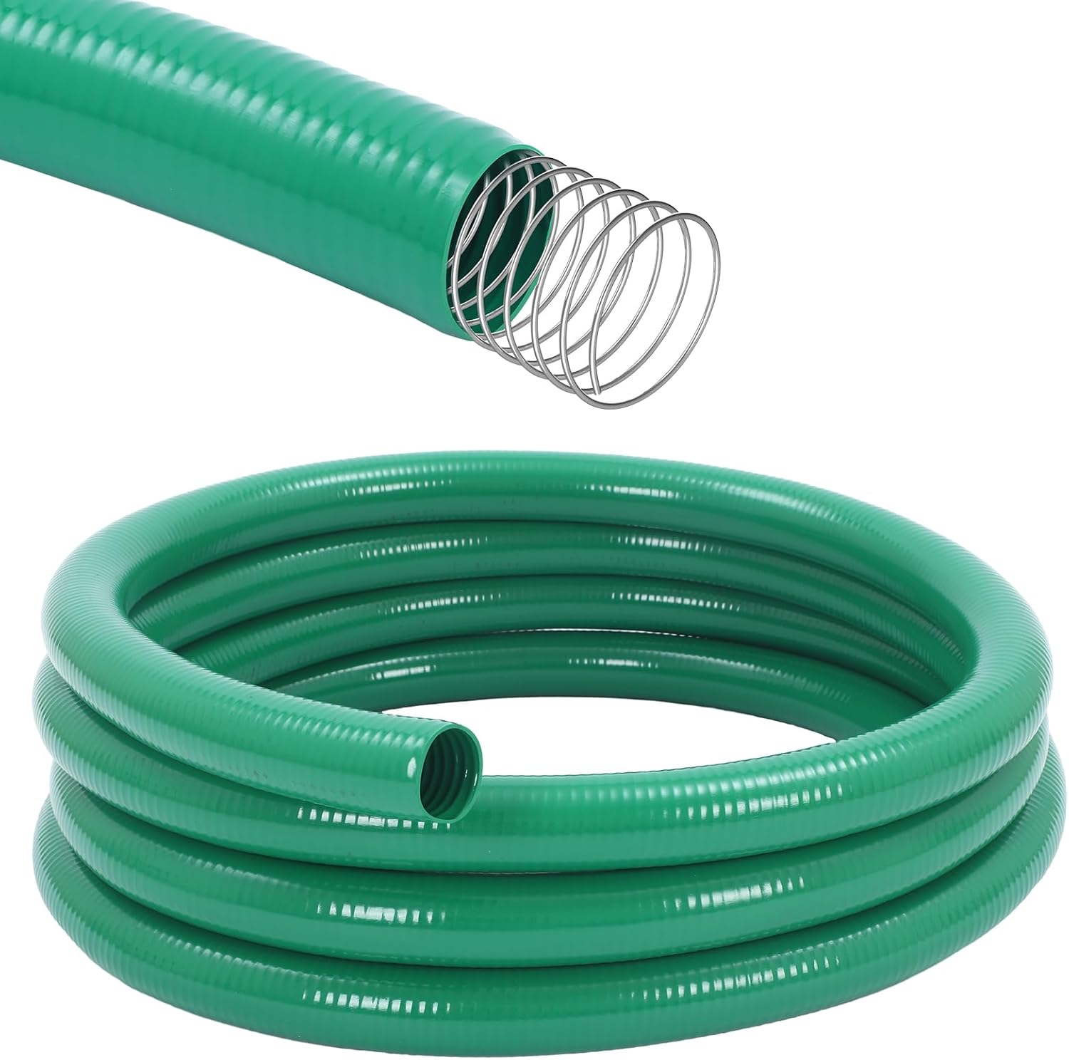 15 ft x 3" ID Suction Hose Heavy Duty Green PVC Suction Water Hose for Water Transfer, 90psi Max Pressure