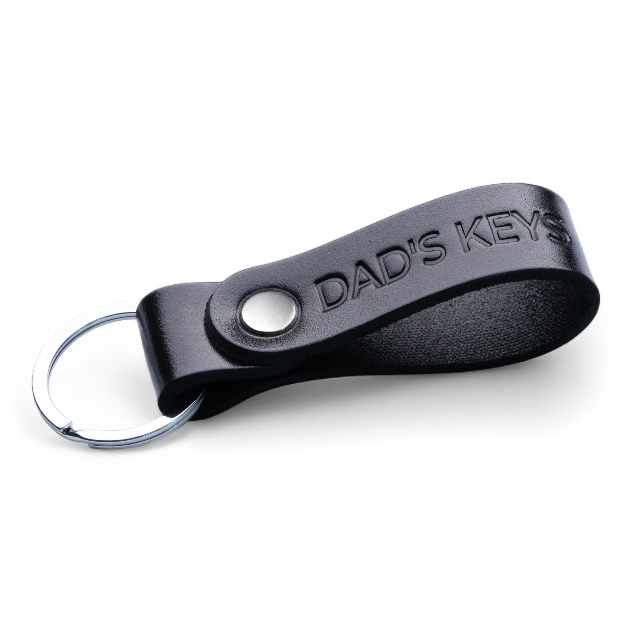 MAGOR Leather Full Grain Keyring for Men and Women, Personalised Keychain for Car or Home Keys, Elegant Black Key Ring with Hot Embossed Design, Premium Gift for Him Her Dad Husband (DAD'S KEYS)