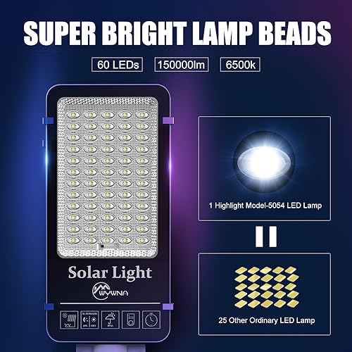 Miniatura 3 de Luces solares de calle de 10000 W para exteriores, 6500 K, luces solares de estacionamiento comercial, desde el atardecer hasta el amanecer,