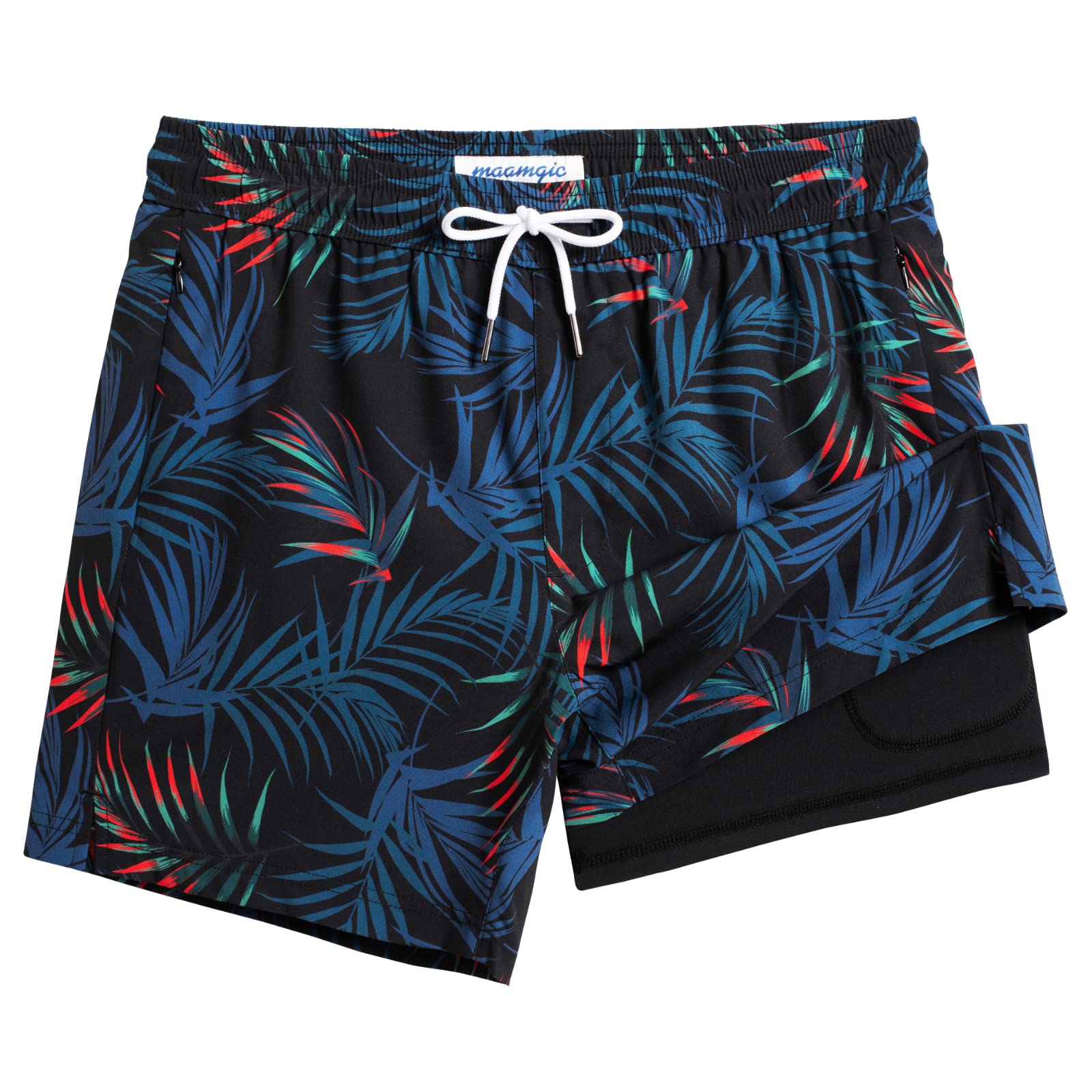 maamgic Mens Swim Trunks with Compression Liner 5" Stretch Beach Shorts