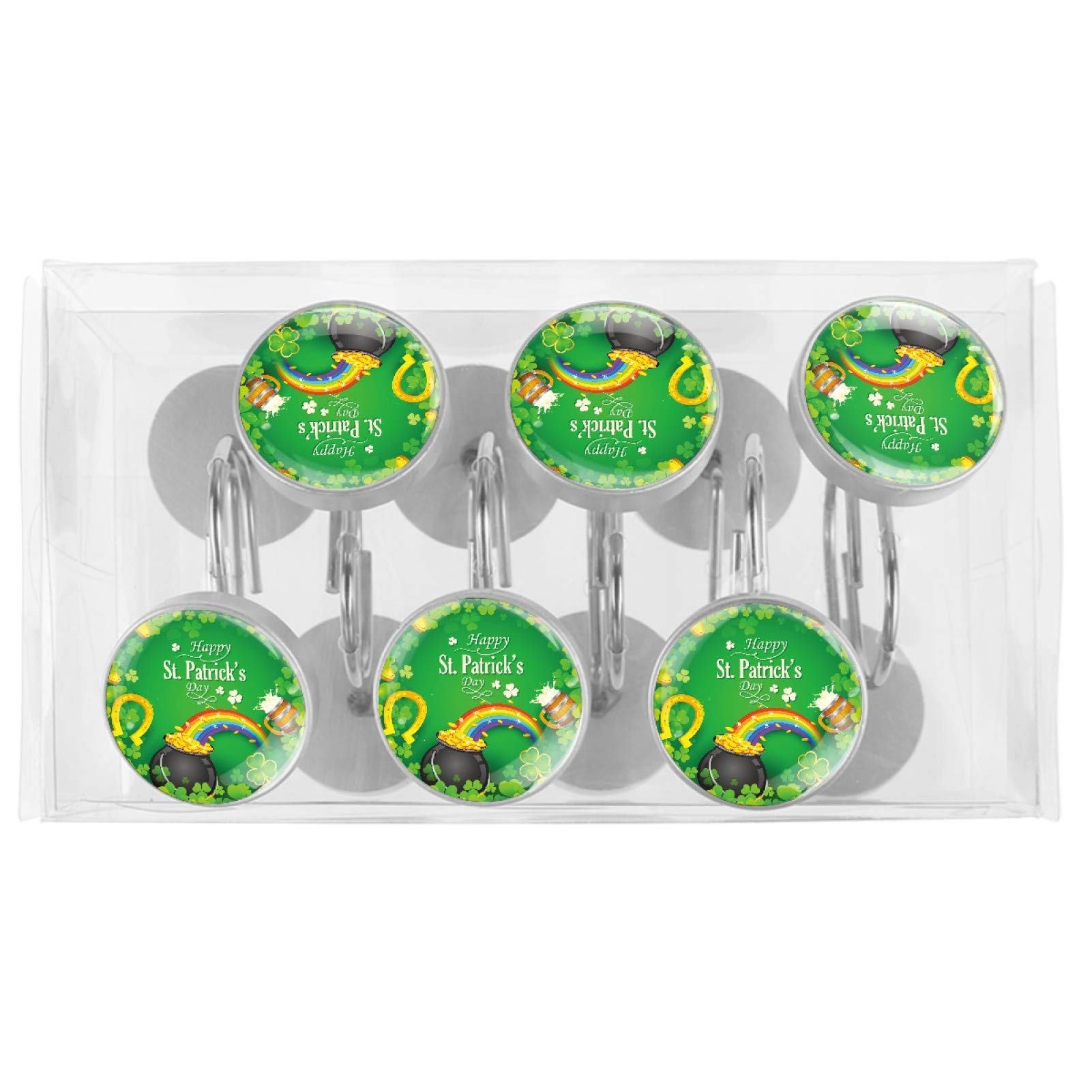 Lot de 12 crochets ronds en acier inoxydable pour rideau de douche avec anneaux en cristal résistant à la rouille