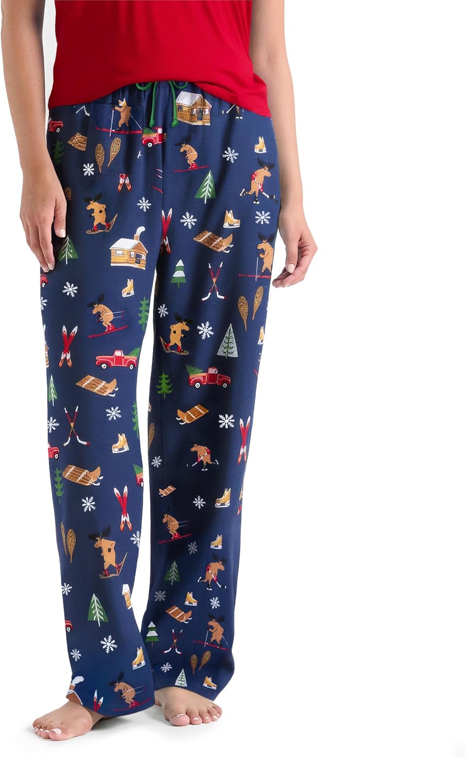 Little Blue House Women's Jersey Pajama Pants, Winter Cabin, Large