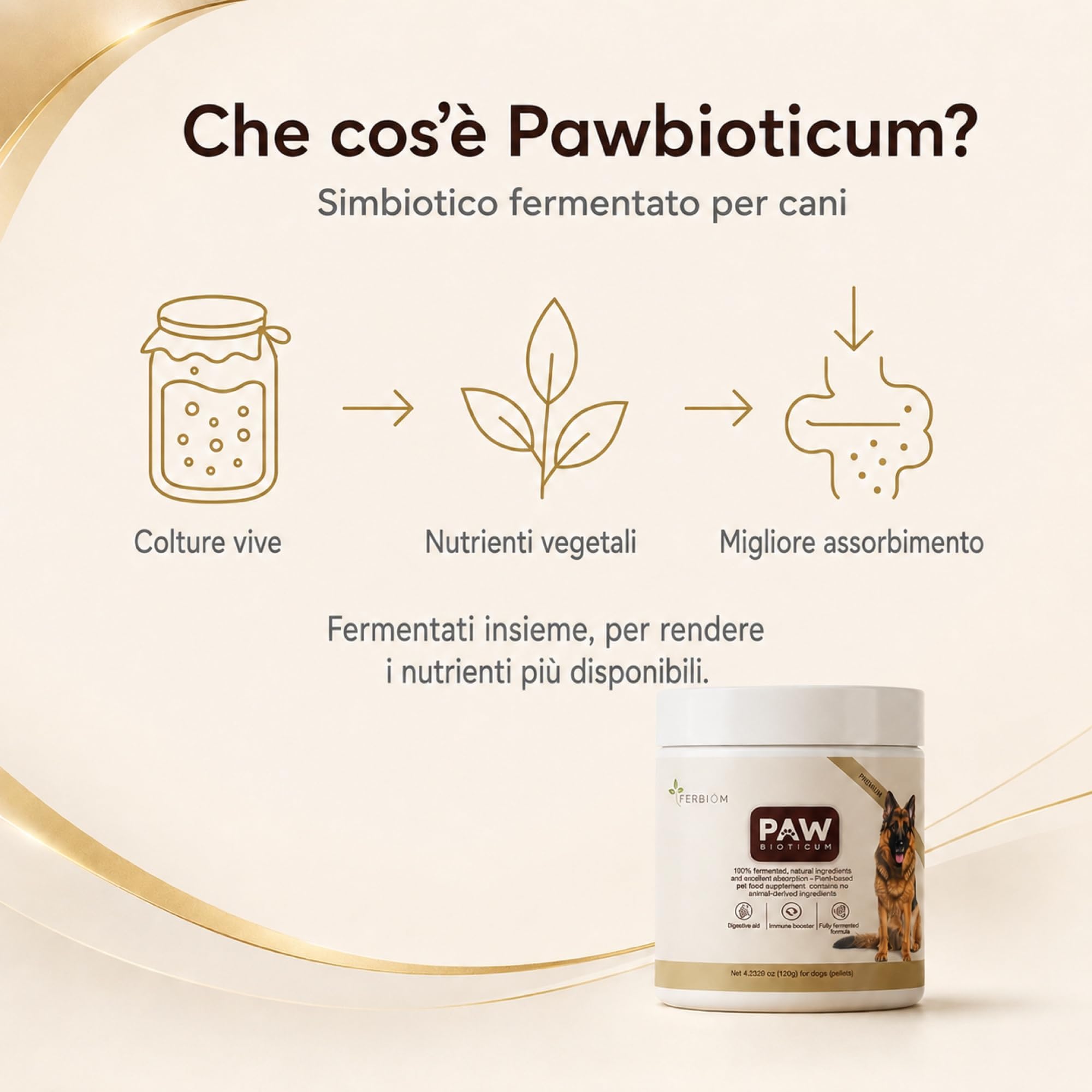 Pawbioticum Cane - Simbiotico Fermentato per la Flora Intestinale, Pellet, 120 g