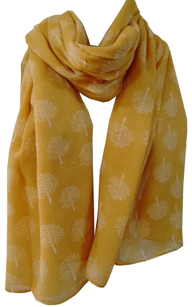 Mulberry Tree Print Scarf Womens Lightweight Fashion Large Wrap (Mustard White)