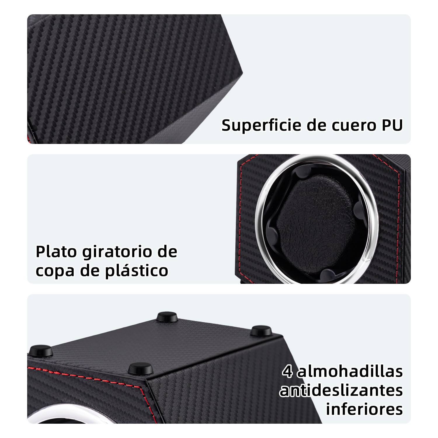 Mcbazel Bobinador automático de reloj, caja de reloj de piel sintética, reloj individual para 1 reloj de pulsera con motor silencioso, giratorio automático alimentado por USB C