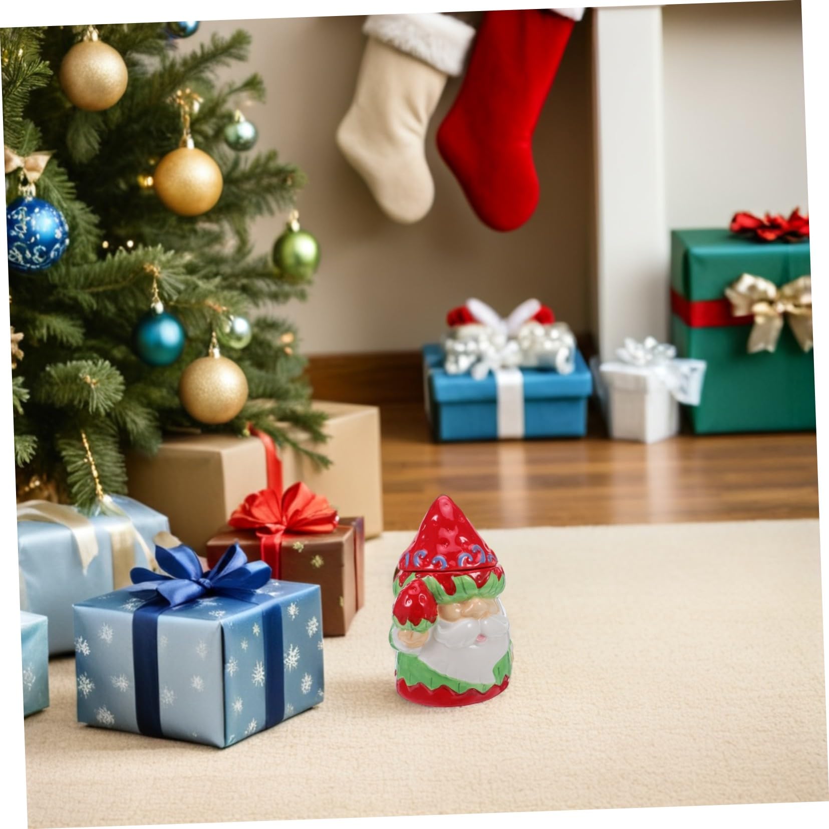 GLEAVI Bocal à Biscuits et Friandises de Noël Céramique avec Couvercle Hermétique Boîte de Rangement Festive pour Bonbons Biscuits et Friandises Conteneur Étanche pour Cuisine et Fêtes de