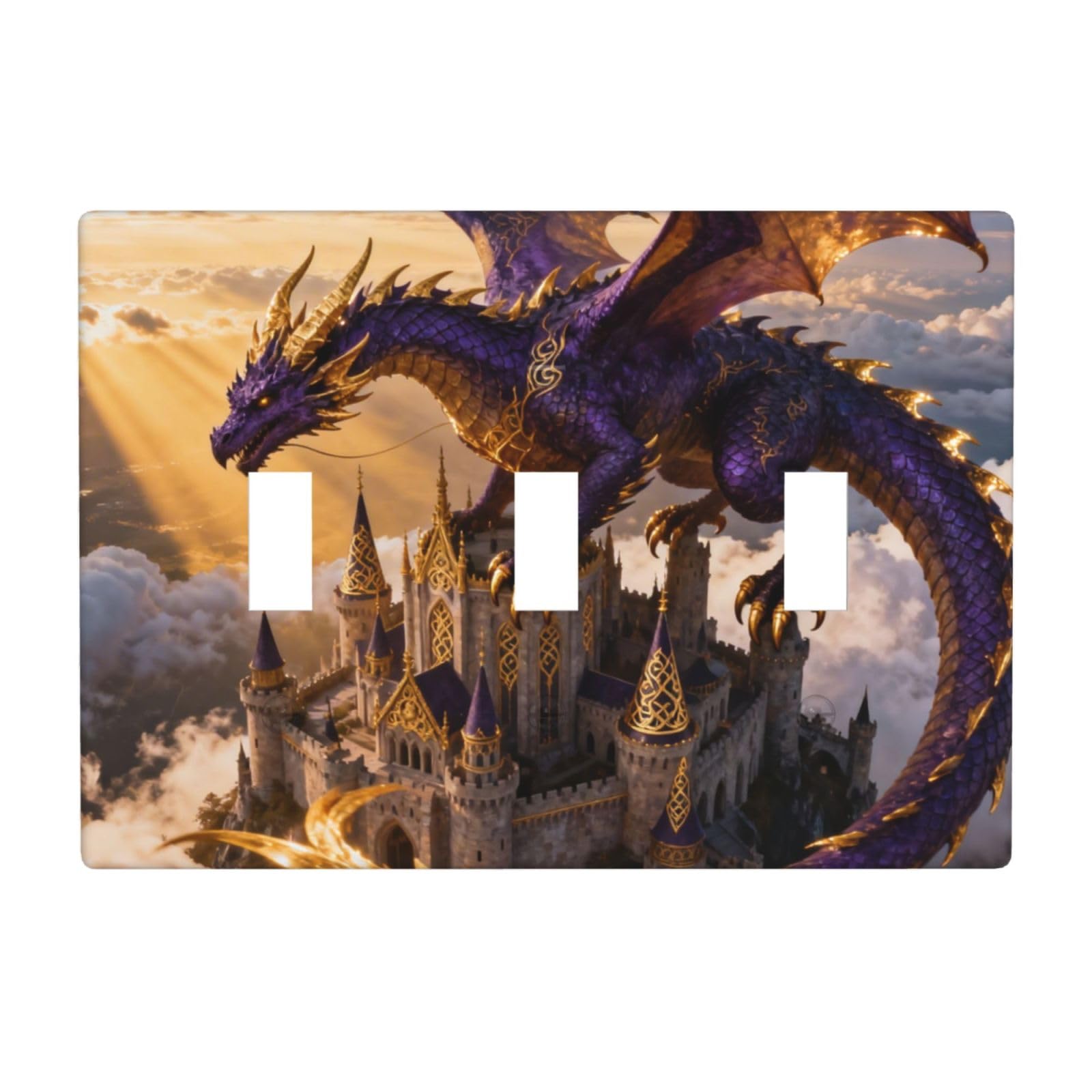 Dragon Castle Sky 3 Gang Switch Plate Cover-Unbreakable Polycarbonate Wall Plate, Heat Resistant Toggle Switch Decor for Home