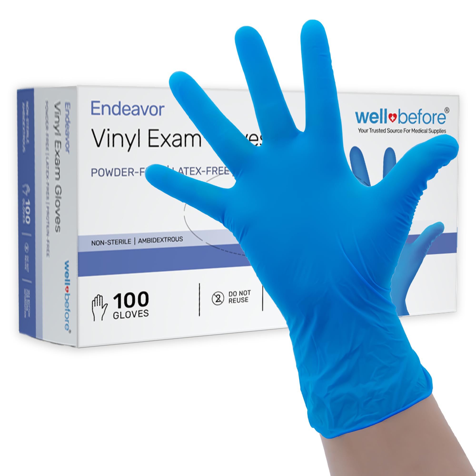 Well Before Vinyl Exam Gloves - Powder-Free, Latex-Free, Disposable Gloves for Medical, Food Prep, Cleaning and more