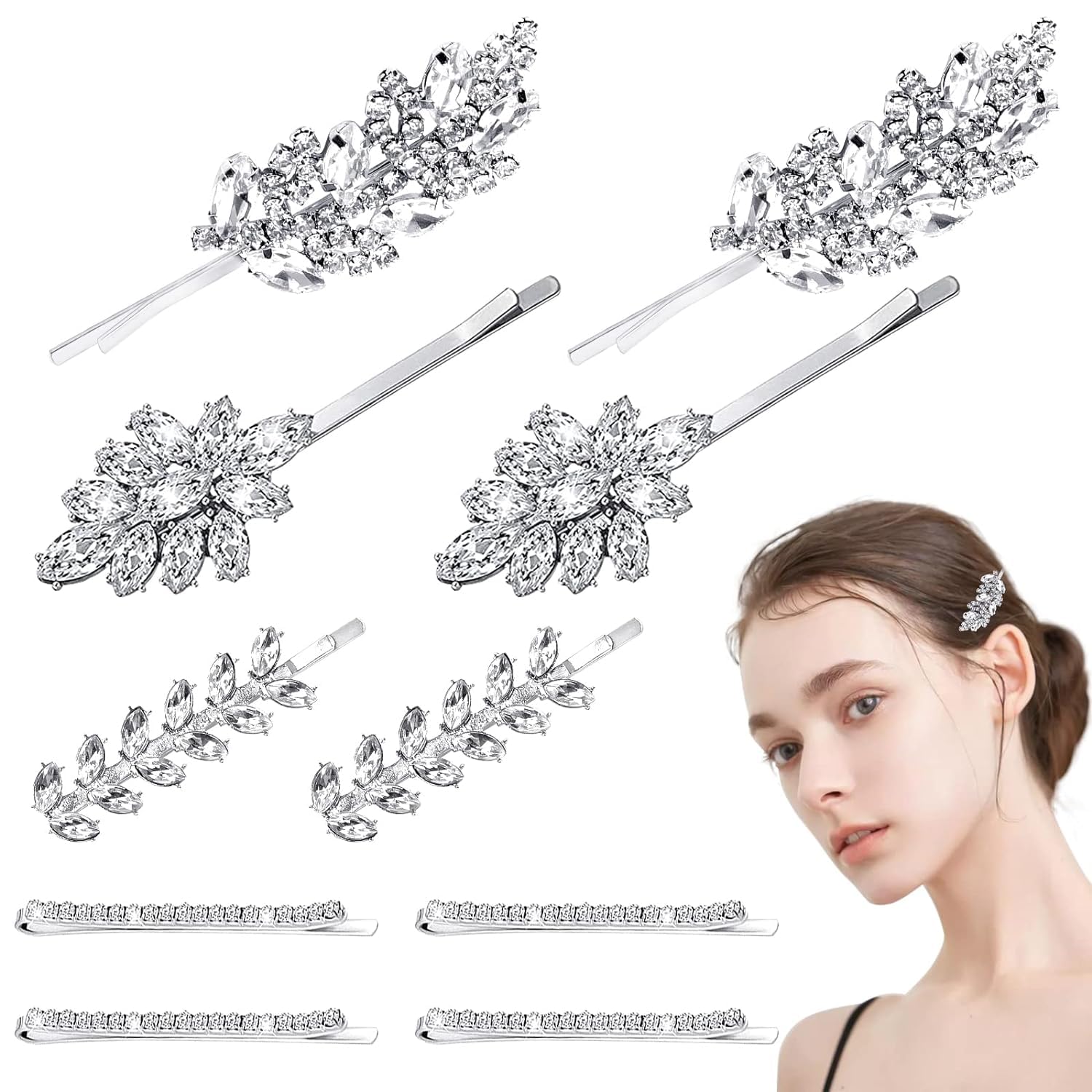 Pinces à cheveux sans pli, 8 pièces, strass, sans courbure, pince de style plate, diamant scintillant, Barrettes en métal sans plis, outil de coiffure  66