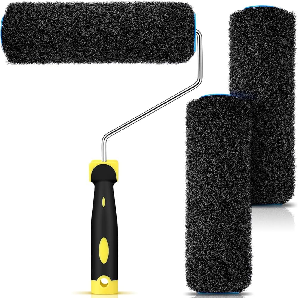 Littimoon 3pcs Drywall Compound Roller Cover with 1pc Paint Roller Frame, Drywall Texture Roller Brush for Putty, Texture Coating