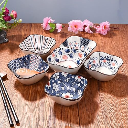 Miniatura 6 de Juego de 6 platos de salsa de 4 onzas, cuencos pequeños de diferentes patrones para salsa de tomate, condimentos, aderezos para ensaladas y especias