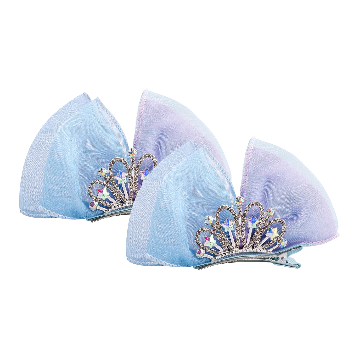 View 1 of 2 Pack 4.5'' Crown Bow Hair Clips for Girls, Christmas, Halloween, Easter Holiday Hair Bows, Sparkly Snap Barrettes for Toddlers, Kids, Babies?Iridescent Blue)