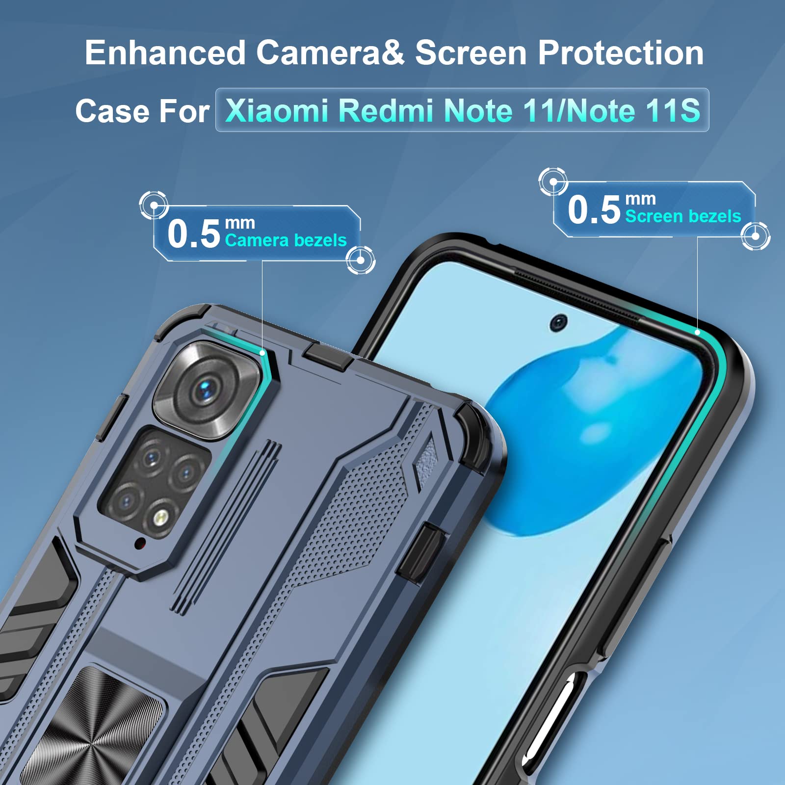 Funda para Xiaomi Redmi Note 15 Pro 5G, Carcasa Antigolpes con Soporte anular metálico, Case Protectora de Grado Militar, Azul — view 499
