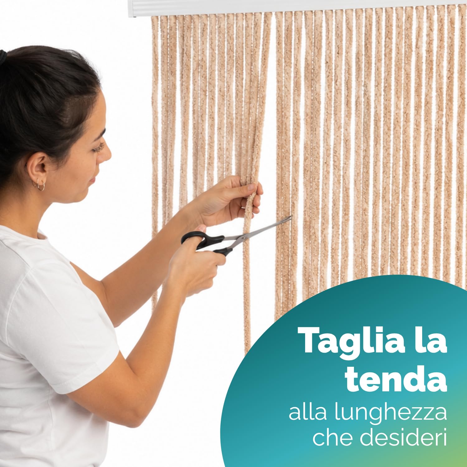 PALUPLUS Tenda a Corda Effetto Peluche Antimosche, misura 90x220 cm, tenda per porte e finestre, moschiera a pannello, 36 catenelle a caduta, zanzariera per insetti -8805F -1,2 (Beige)